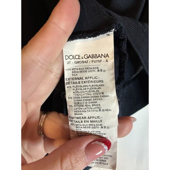 Dolce & Gabbana Men's Short Sleeve T-Shirt Navy , Size 48 Medium Silk Logo - Picture 3 of 8